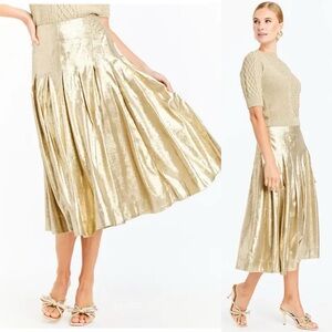 NWT Mestiza New York Gold Pleated Skirt Seville Midi Skirt Sz 6